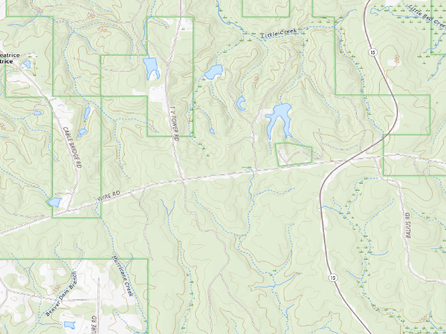 USGS topographic map of Red Creek WMA camp site 1