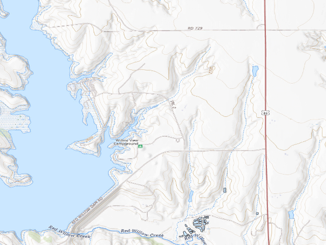 USGS topographic map of Red Willow Reservoir SRA