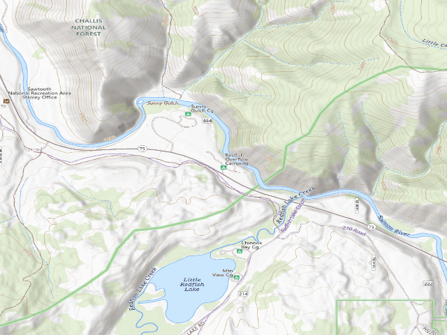 USGS topographic map of Redfish Overflow Camping