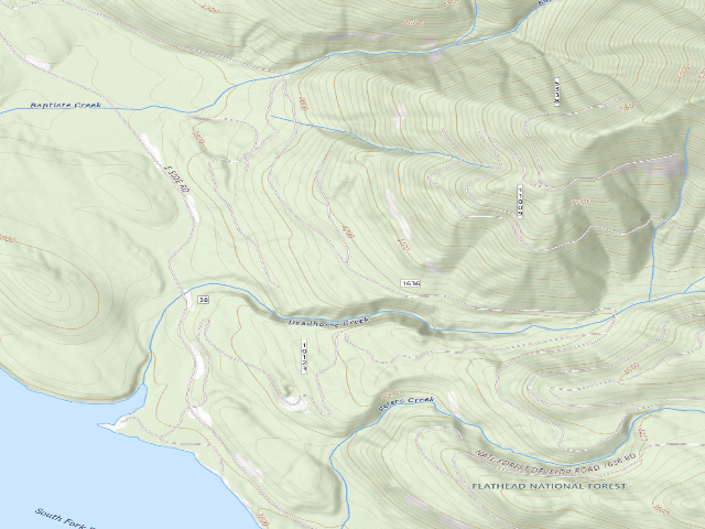 USGS topographic map of Road 1636 Baptiste Creek 3