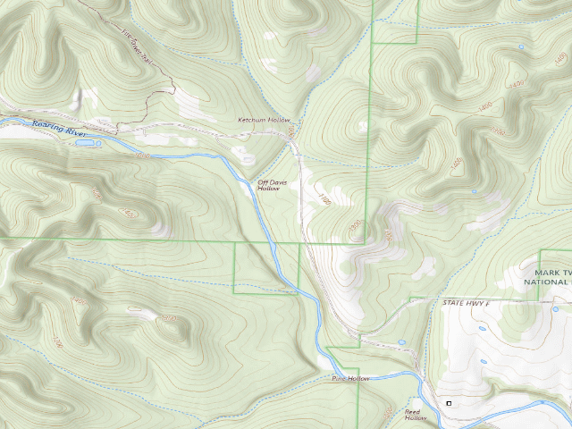 USGS topographic map of Roaring River Conservation Area