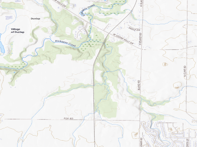USGS topographic map of Rock Island Trail State Park - Kickapoo Creek Campground