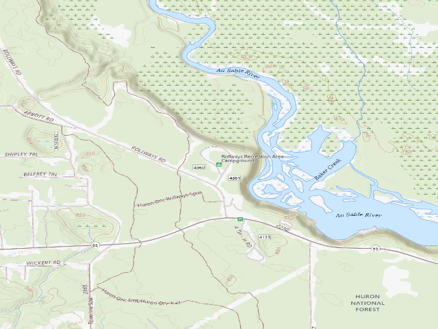 USGS topographic map of Rollways Recreation Area Campground