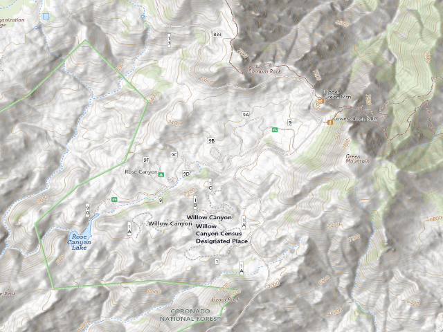 USGS topographic map of Rose Canyon Campground
