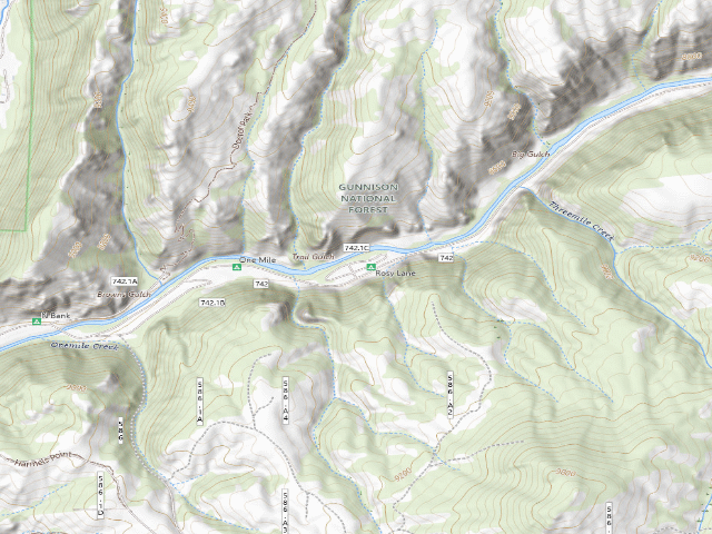 USGS topographic map of Rosy Lane Campground