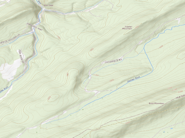 USGS topographic map of Rothrock State Forest roadside campsite 005 Crowfield Road