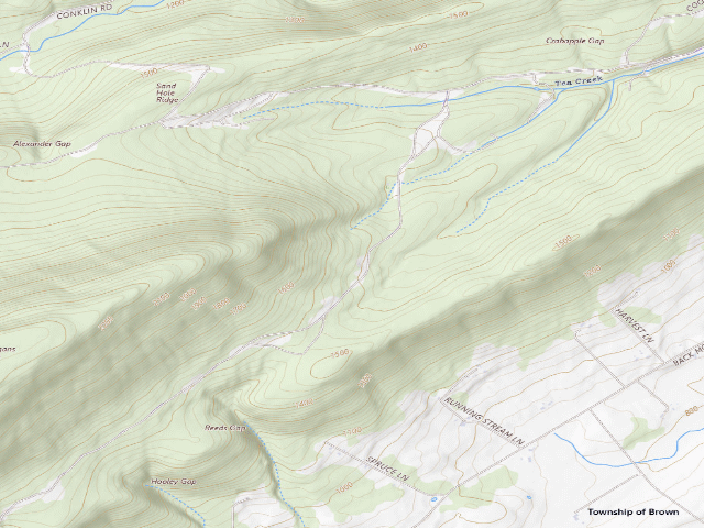USGS topographic map of Rothrock State Forest roadside campsite 006 Flat Road