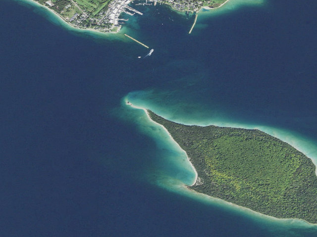 Aerial image of Round Island Camping Area