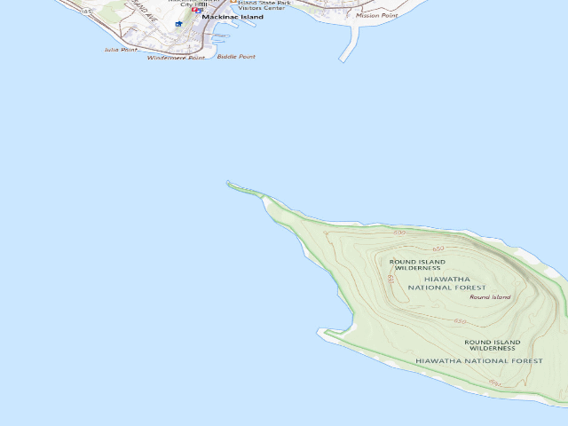 USGS topographic map of Round Island Camping Area