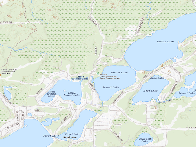 USGS topographic map of Round Lake Recreation Area Campground