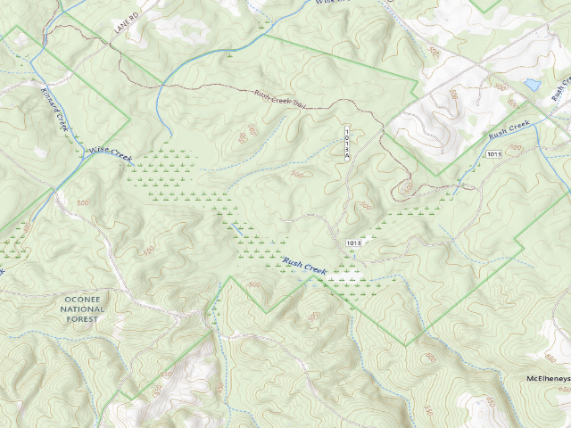 USGS topographic map of Rush Creek Campground