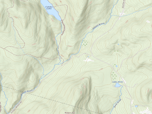 USGS topographic map of Russell Brook Falls Accessible Primitive Campsite [DEC #16519] (Delaware Wild Forest)