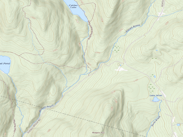 USGS topographic map of Russell Brook Primitive Campsite [DEC #16453] (Delaware Wild Forest)