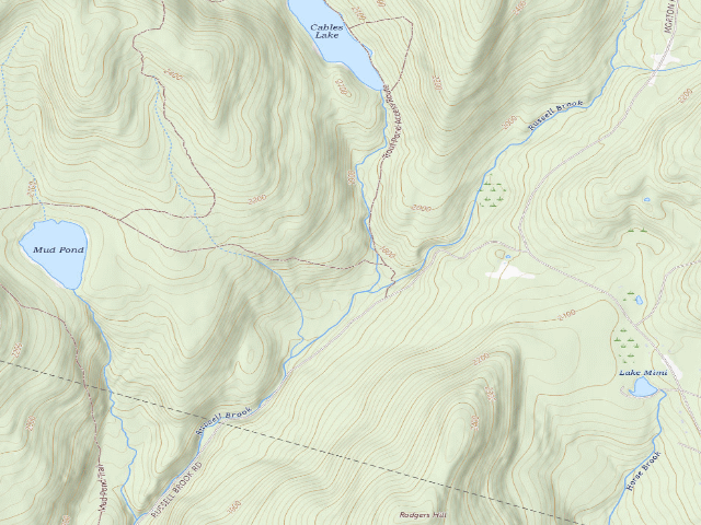 USGS topographic map of Russell Brook Primitive Campsite [DEC #16598] (Delaware Wild Forest)