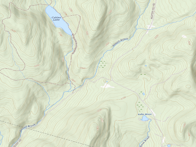 USGS topographic map of Russell Brook Primitive Campsite [DEC #20972] (Delaware Wild Forest)