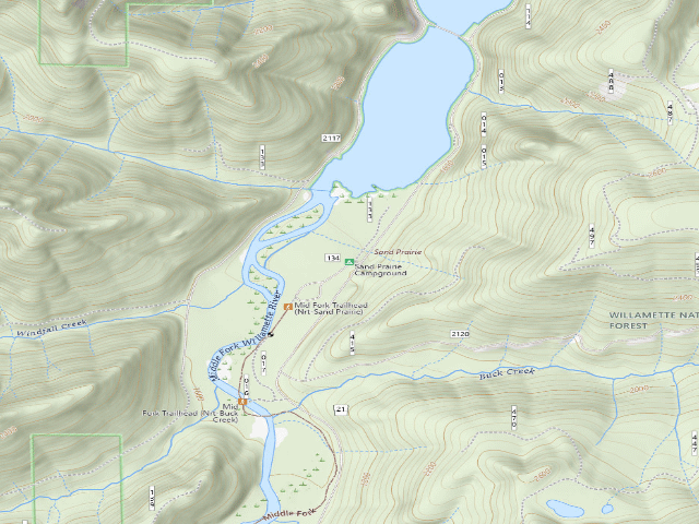 USGS topographic map of Sand Prairie Campground