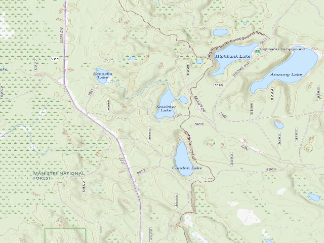 USGS topographic map of Sawkaw Lake Campsites