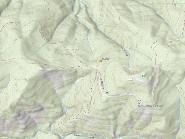USGS topographic map of Sawtooth Saddle