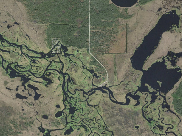 Aerial image of Seminole Ranch Conservation Area group site with shelter