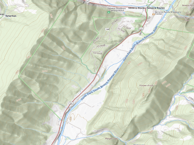 USGS topographic map of Seneca Shadows Campground
