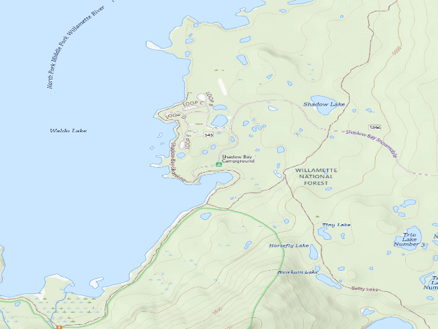 USGS topographic map of Shadow Bay Campground