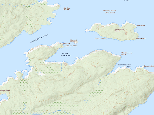 USGS topographic map of Shanty Rock Flow Primitive Campsite 26 (Five Ponds Wilderness)