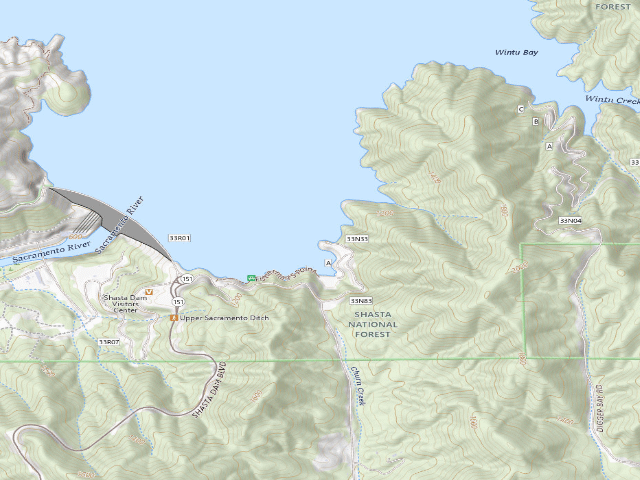 USGS topographic map of Shasta Lake Shoreline