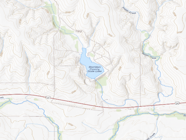 USGS topographic map of Sheridan State Fishing Lake