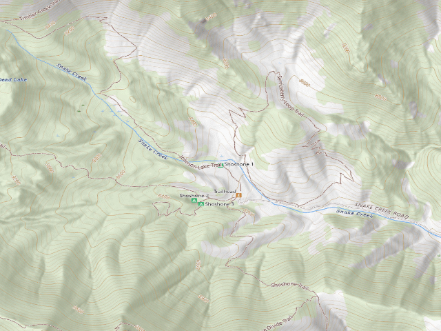 USGS topographic map of Shoshone 1 Campsite (Snake Creek Road)