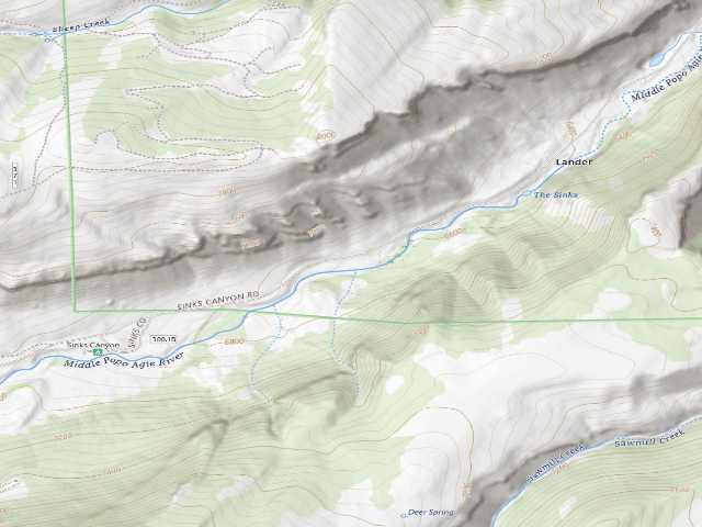 USGS topographic map of Sinks Canyon WHMA — Popo Agie Campground