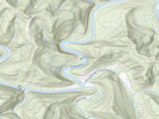 USGS topographic map of Smith River Falls Campground
