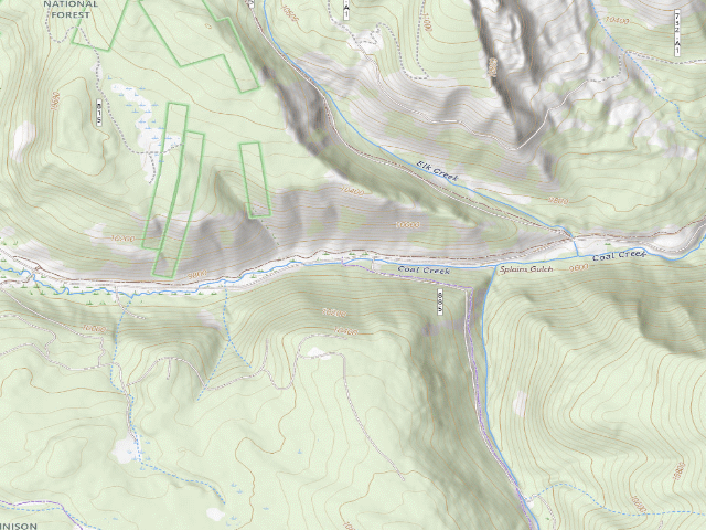 USGS topographic map of Splains Gulch Designated Camping Area