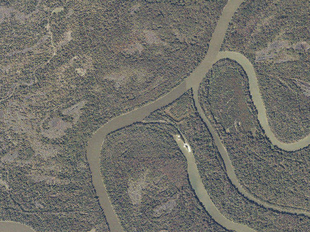 Aerial image of Spoonbill Sandbar Campsite (Bartram Canoe Trail, Upper Mobile-Tensaw Delta)