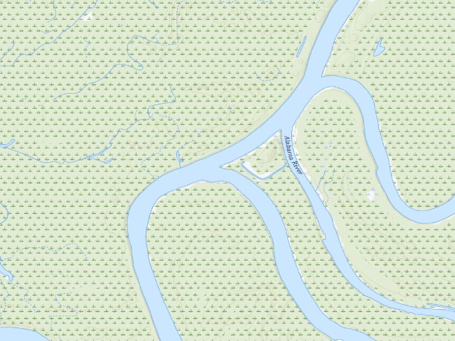 USGS topographic map of Spoonbill Sandbar Campsite (Bartram Canoe Trail, Upper Mobile-Tensaw Delta)