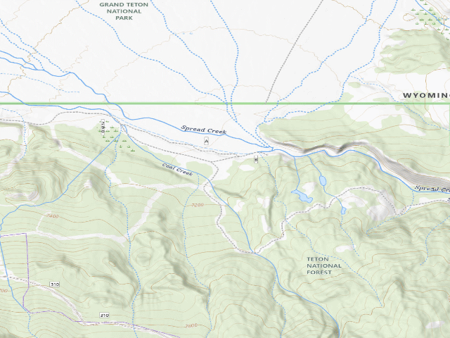 USGS topographic map of Spread Creek Dispersed Camping Area