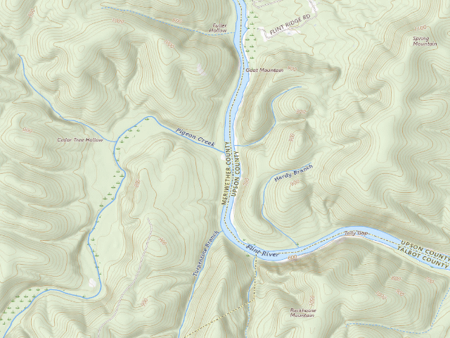 USGS topographic map of Sprewell Bluff WMA - Pigeon Creek Campground