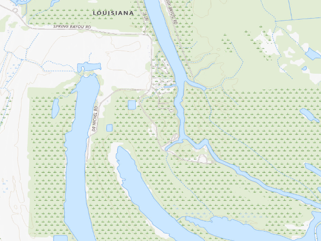 USGS topographic map of Spring Bayou WMA improved campground (Boggy Bayou)