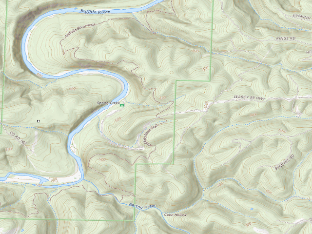 USGS topographic map of Spring Creek Campground (Buffalo National River, Lower District)