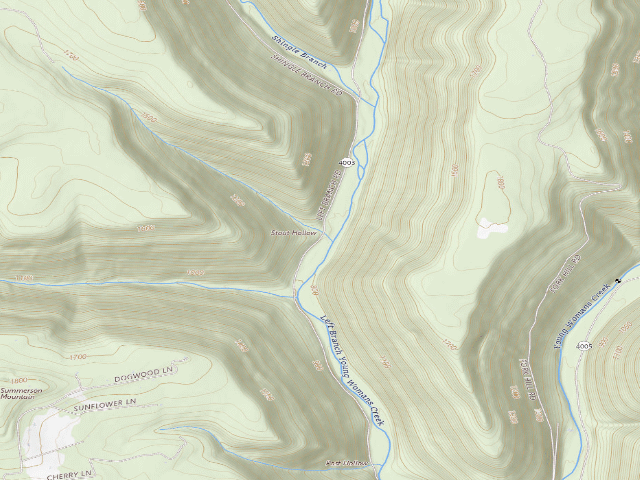 USGS topographic map of Sproul State Forest roadside campsite 021 Stout Hollow (LHBYWC Stout Hollow Campsite #21)