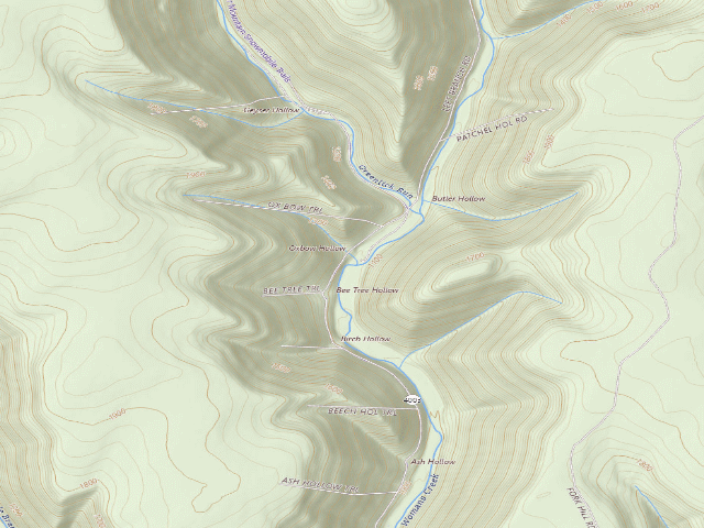 USGS topographic map of Sproul State Forest roadside campsite 025 Oxbow (LHBYWC Oxbow Site #25)