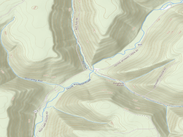 USGS topographic map of Sproul State Forest roadside campsite 028 Bull Run (RHBYWC Bull Run Site #28)