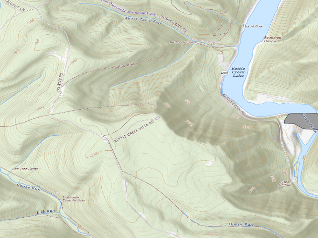 USGS topographic map of Sproul State Forest roadside campsite CR005