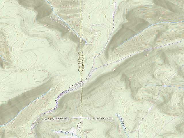 USGS topographic map of Sproul State Forest roadside campsite CR007