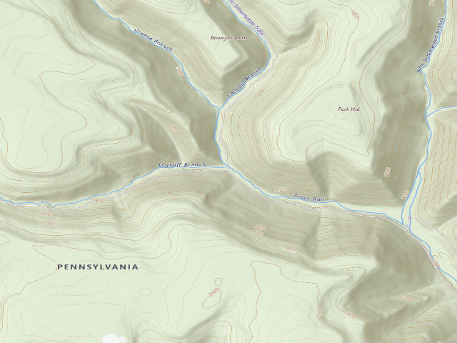 USGS topographic map of Sproul State Forest roadside campsite CR010