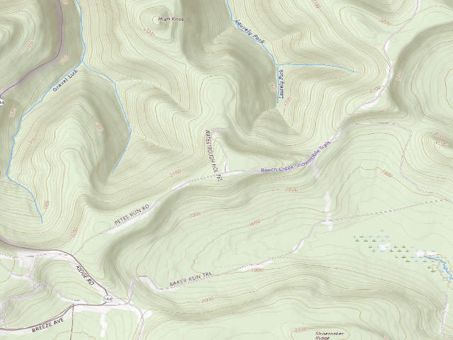 USGS topographic map of Sproul State Forest roadside campsite CR016
