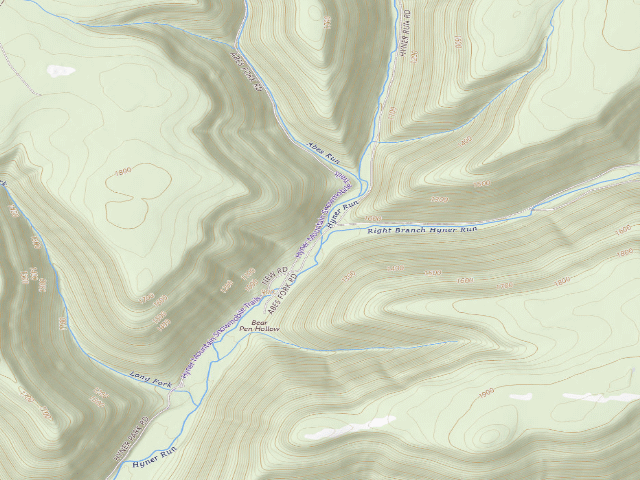 USGS topographic map of Sproul State Forest roadside campsite HY019