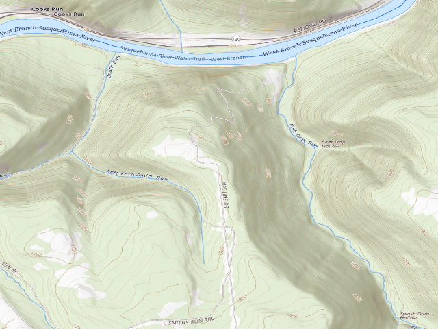 USGS topographic map of Sproul State Forest roadside campsite SS007