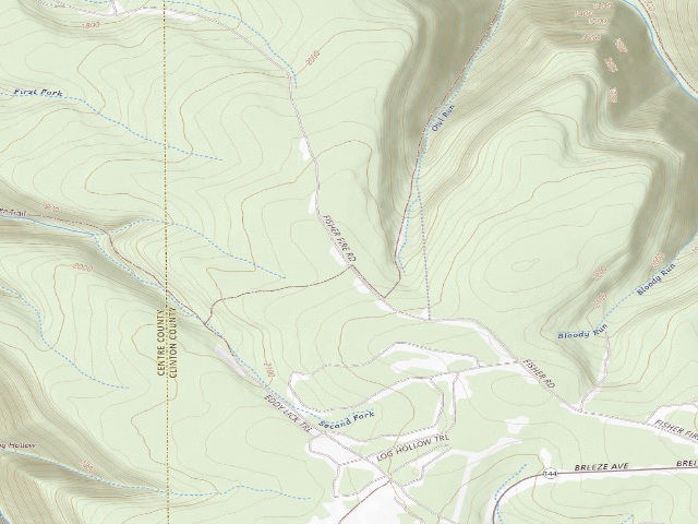 USGS topographic map of Sproul State Forest roadside campsite SS013