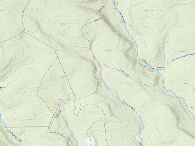 USGS topographic map of Sproul State Forest roadside campsite WS007