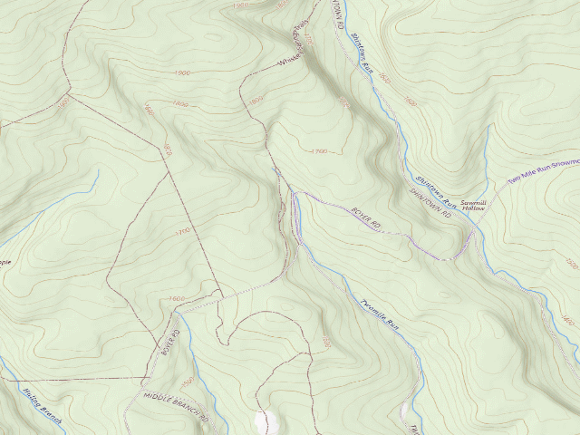 USGS topographic map of Sproul State Forest roadside campsite WS008